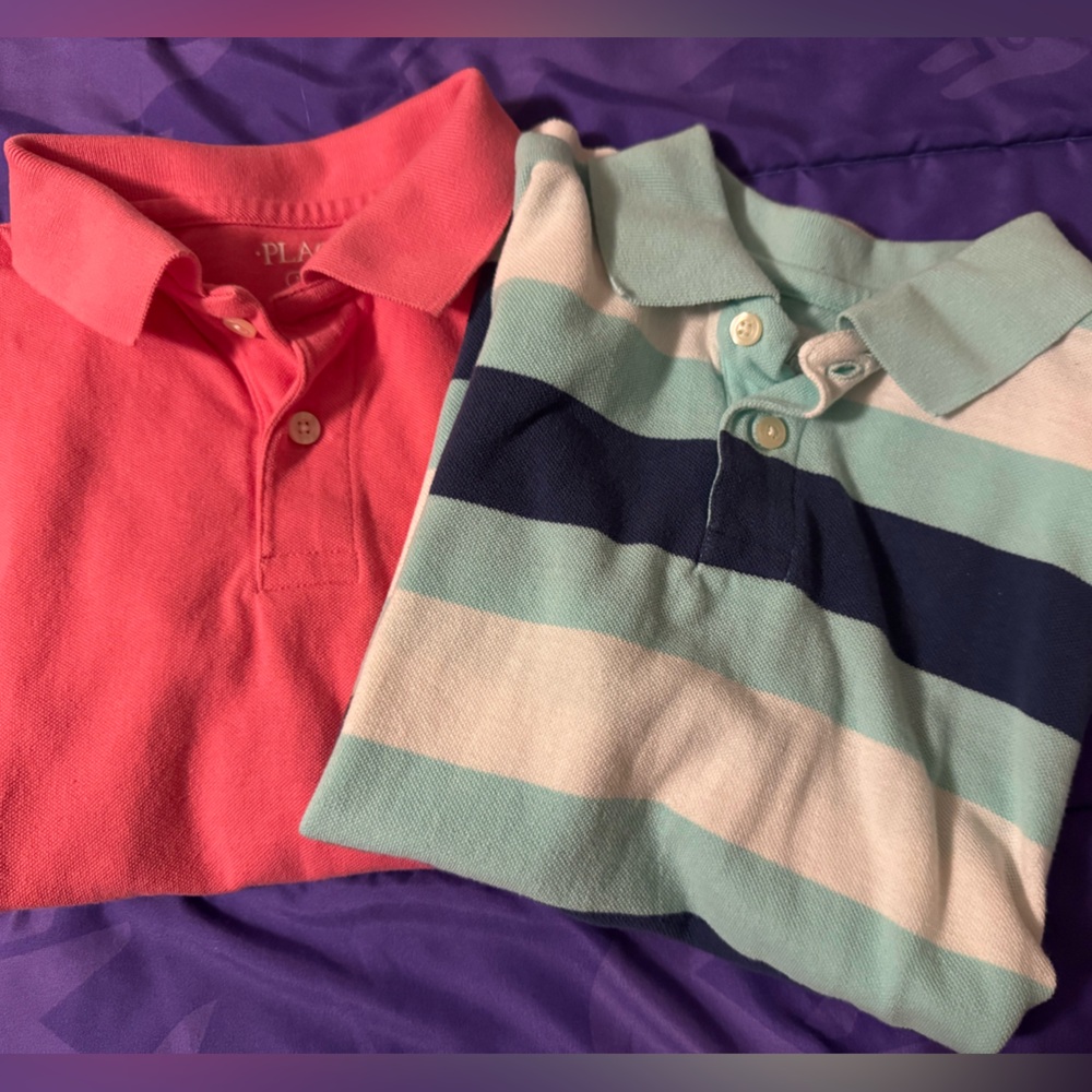 Lot of 2 Children’s Place polo tees: pink, blue/teal striped in great condition